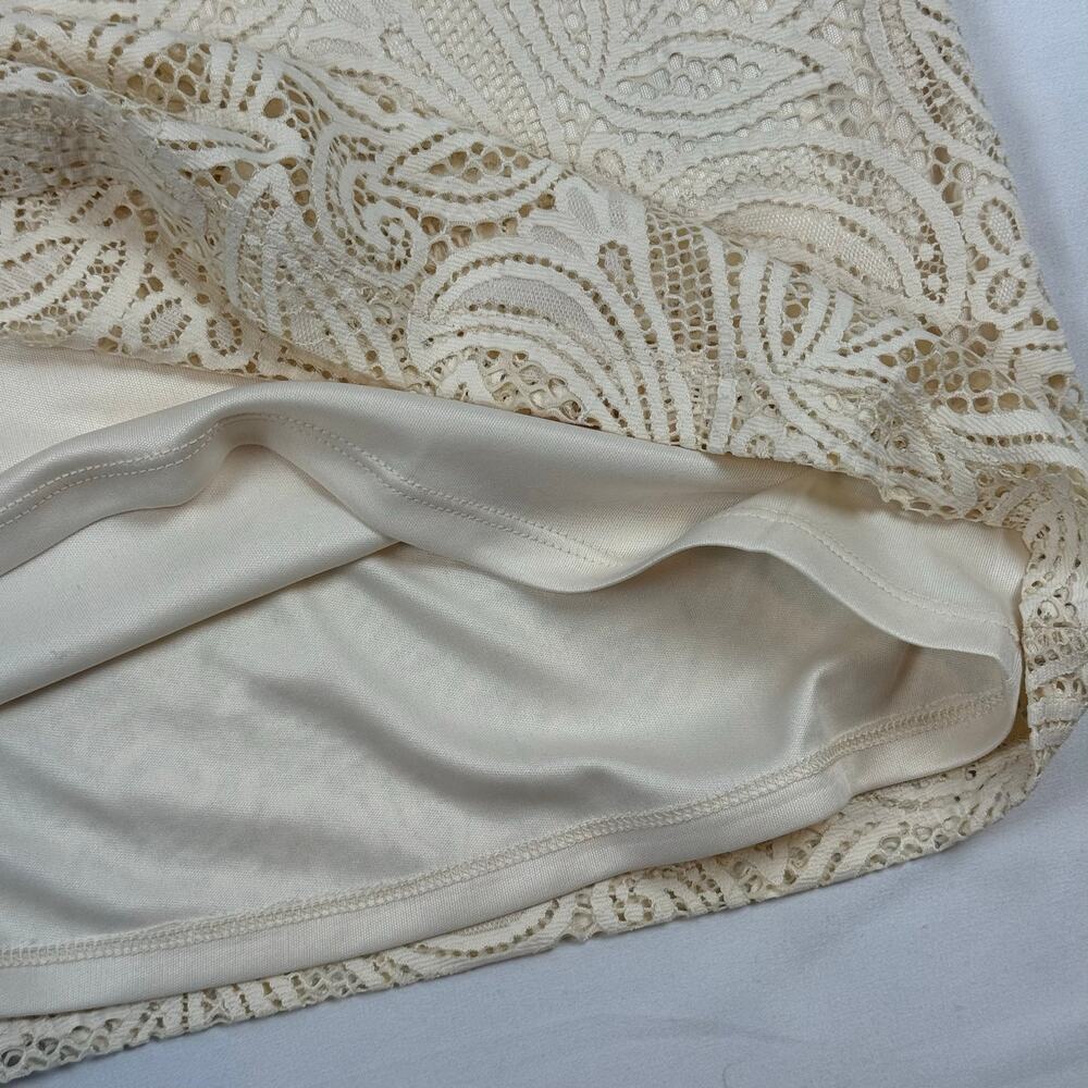 Chico's Lace Knit Cream Top Mock Neck Lined Elbow Tee Grandma Cottage NEW XL - Picture 9 of 12